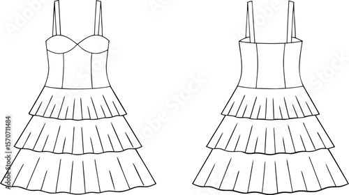 Adobe Illustrator Artwork & Fashion Design Flats: Sweetheart Neckline Tiered Dress