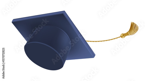 Graduates celebration. Flying 3D blue graduate hats