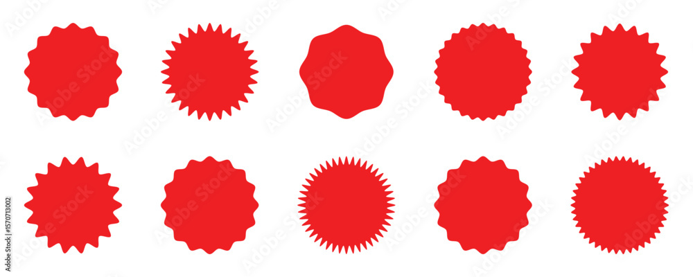 Starburst labels sale or discount sticker, sunburst badges, sun ray frames, stickers mock up set. Price sticker, sale sticker, price tag, starburst, quality mark, red icons on white background. Starburst labels sale or discount sticker, sunburst badges, sun ray frames, stickers mock up set. Price sticker, sale sticker, price tag, starburst, quality mark, red icons on white background.