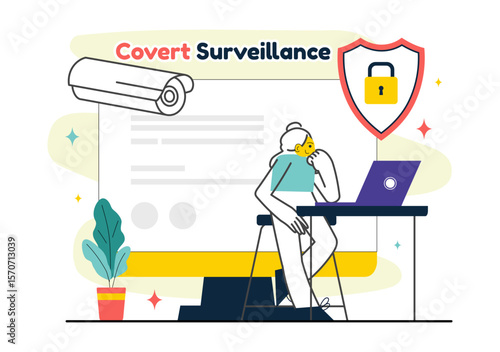 Covert Surveillance Vector Illustration Featuring the Act of Observing and Recording Individuals Without Their Knowledge in a Flat Background