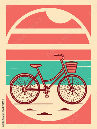 Retro Style Beach Bicycle Illustration Summer Vacation Ride