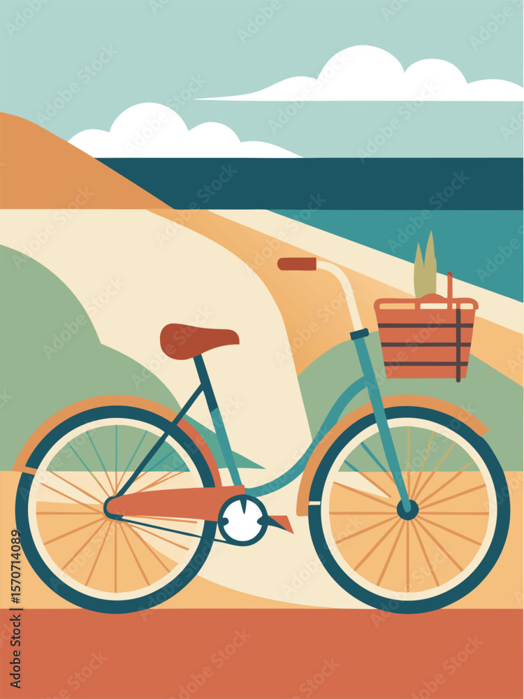 Fototapeta premium Vintage Bicycle by the Ocean Coastal Summer Vacation Ride