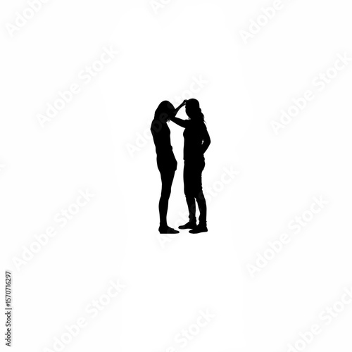 Silhouette of woman standing with hand on forehead in realization on white background