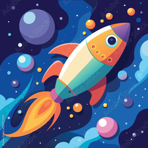 Cosmic Fish Rocket A Whimsical Space Adventure Illustration