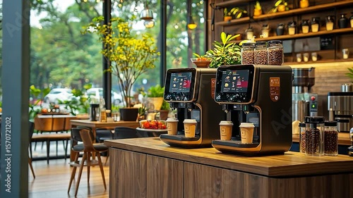 Modern coffee machines in a trendy cafe