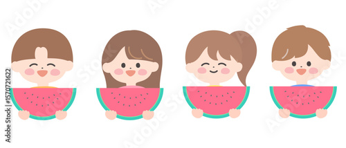 スイカを持った笑顔の子どもたち