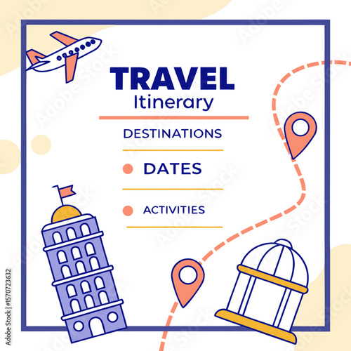 Airplane building pin location cage travel destinations dates activities itinerary