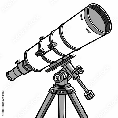 Astronomical telescope on tripod with grey and white colors astronomy science