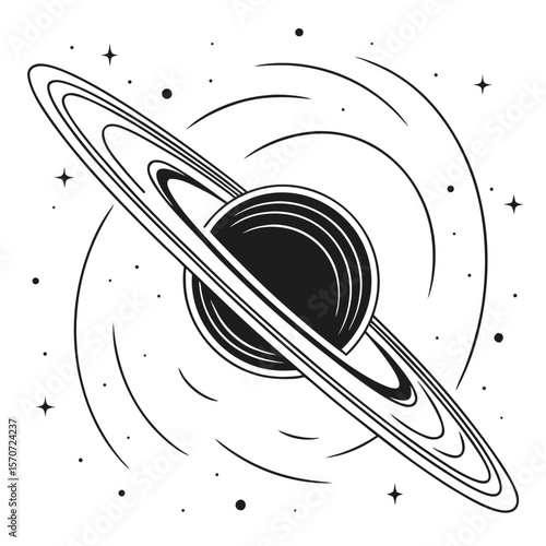 Black hole with rings and stars space galaxy
