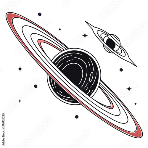 Black hole with accretion disk and distant celestial bodies space galaxy