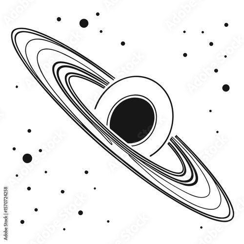 Black hole with swirling accretion disk and scattered stars galaxy space
