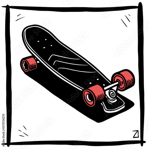 Black skateboard with red wheels penny board