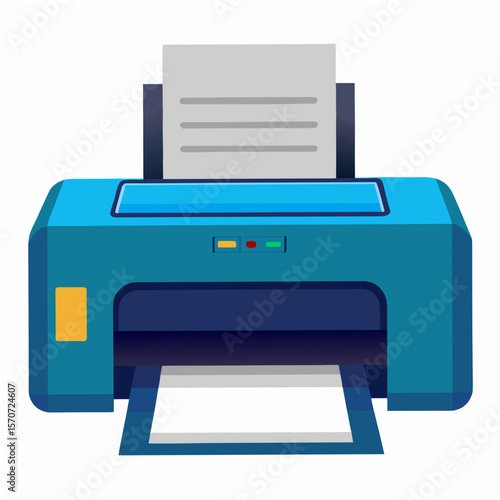 Blue office printer with paper technology