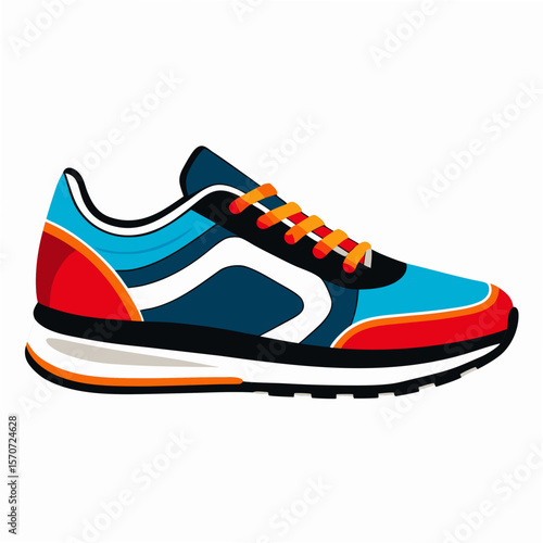 Blue red and orange jogging sneaker athletic shoe footwear