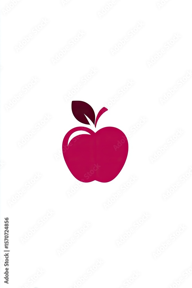 Fototapeta premium A simplified illustration of a crimson apple with a dark-maroon leaf on a stark white background