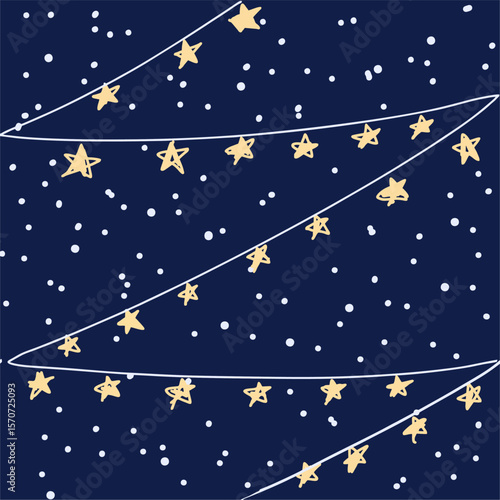 Starry String Lights in the Night Sky Seamless Pattern