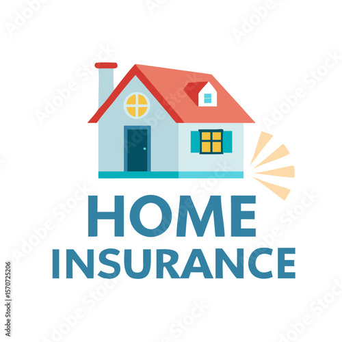 Cartoon house with home insurance text protection safety