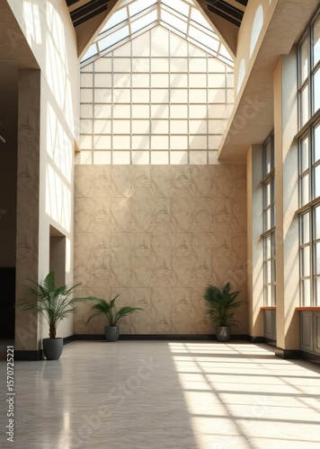 Empty room sunlight plant interior Empty room interior design architecture blank design room striking structures clean lines geometric shapes dramatic angles play of light and shadow capturi