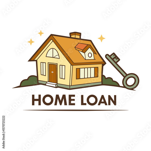 Cartoon house with key and stars home loan