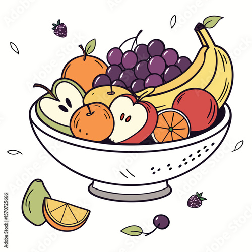 Colorful assortment of fresh fruits in a white bowl fruit bowl banana