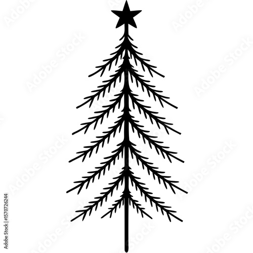 mid century tree with tinsel on white background