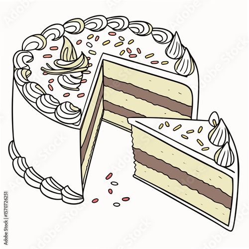 Creamy layered cake with frosting and sprinkles dessert sweet