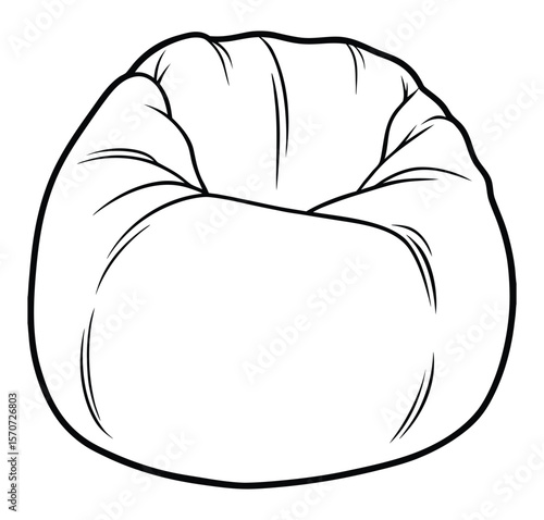 Simple black and white outline drawing of a round beanbag chair, perfect for graphic design elements and interior design concepts