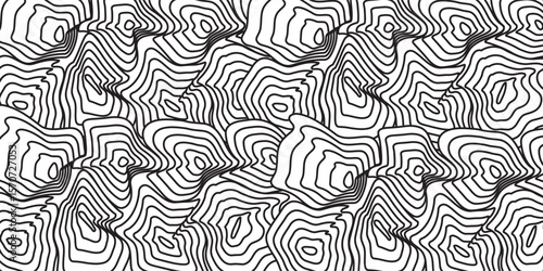 Seamless black contour lines forming abstract topographic map patterns on white background. Ideal for textures, elevation designs, and scientific visuals. abstract, topographic, contour, pattern,