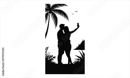 Romantic couple embracing silhouette