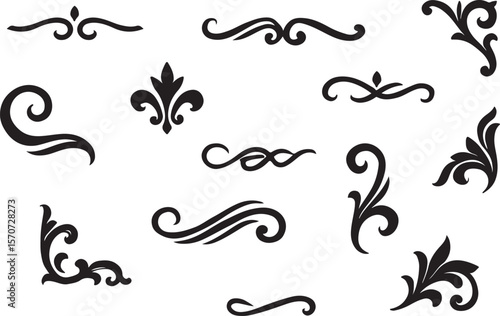 Ornamental Flourish Silhouettes – Decorative Swirls, Vintage Accents & Floral Design Elements