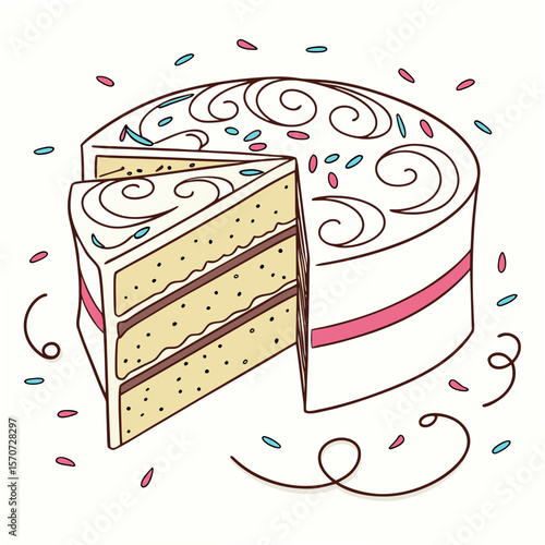 Festive cake with swirling frosting and sprinkles dessert celebration