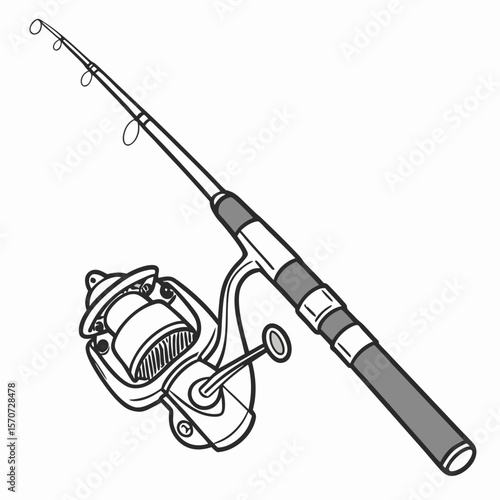 Fishing rod and reel with grey accents on white fishing reel sports equipment