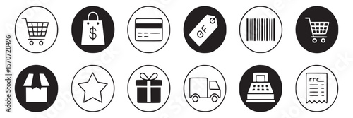 Ecommerce icons set online shopping retail store symbols vector illustration for website and graphic design on transparent background