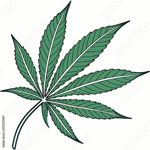 Green cannabis leaf with black outline marijuana leaf green leaf