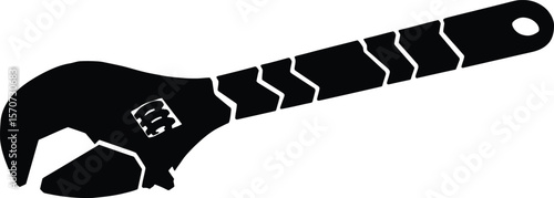 Stylized Adjustable Wrench Silhouette Icon: Modern Hand Tool Symbol for Mechanical, Industrial, and Repair Service Logos & Designs.