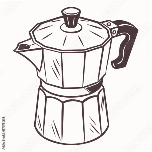 Moka pot illustration with dark brown outline coffee maker stovetop espresso