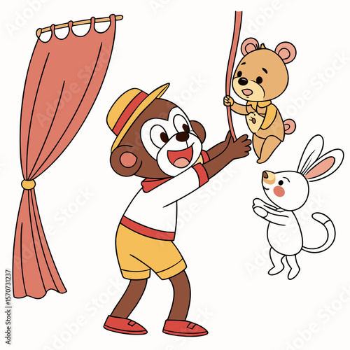 Monkey bear rabbit puppet show performance vector