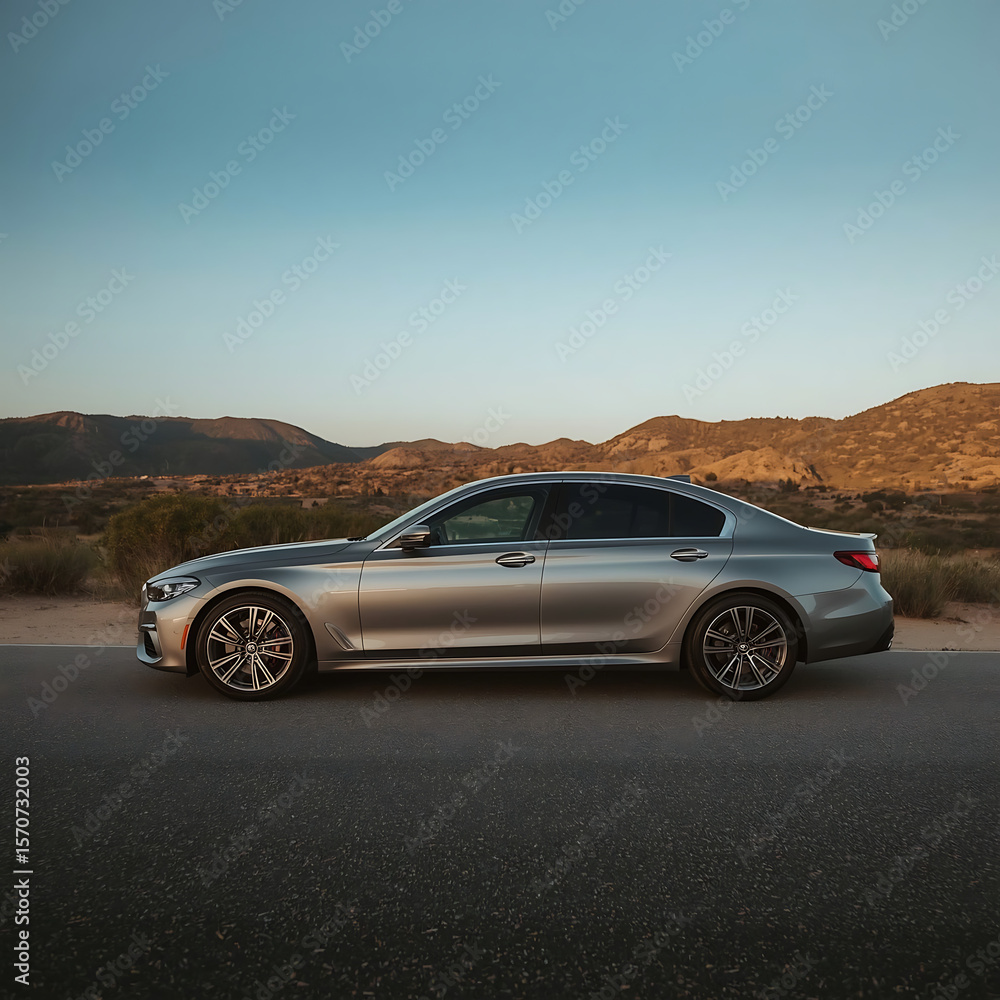 Fototapeta premium Luxury sports automobile speeding on a desert highway