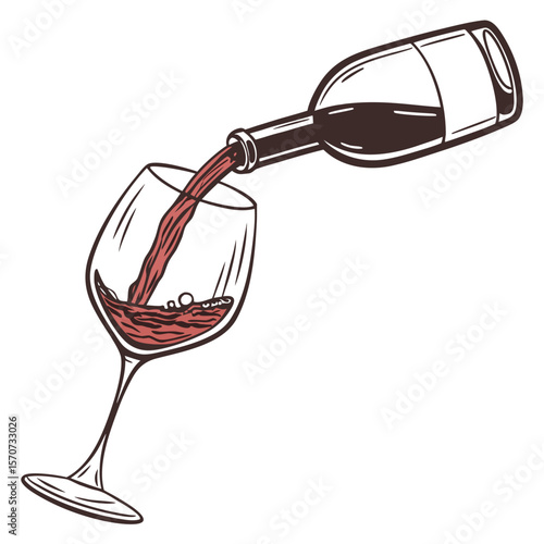 Red wine pouring from bottle into glass vector