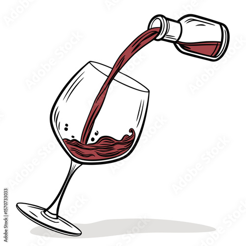 Red wine pouring into glass from bottle vector