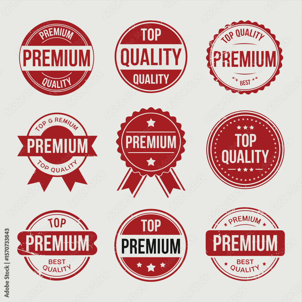Obraz premium Nine Red Premium Quality Stamps Top Quality Best Quality Grunge Design Elements Vector Graphics image