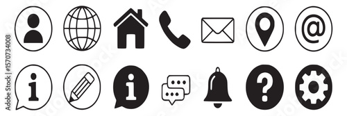 Contact us icons set vector design for website user interface and mobile app black and white illustration on transparent background