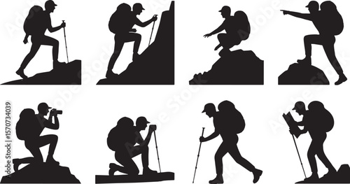 Dynamic Climbing and Hiking Adventure Silhouettes