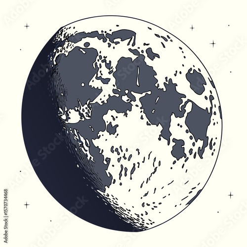 Stylized Moon Phase with Stars lunar celestial