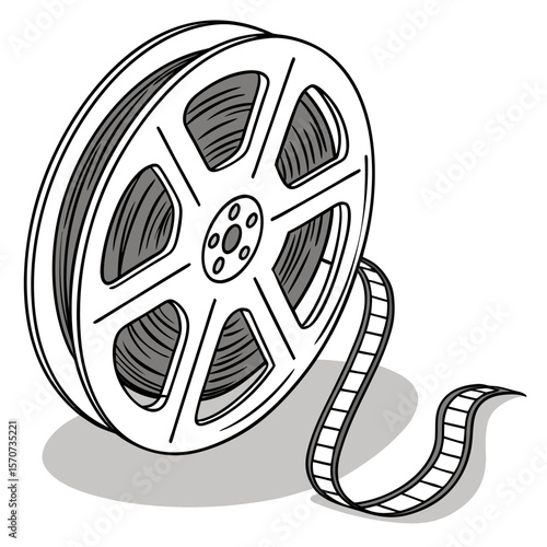 Vintage film reel with unwound tape movie cinema