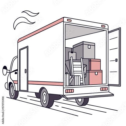 White moving truck loaded with boxes and furniture white truck cargo