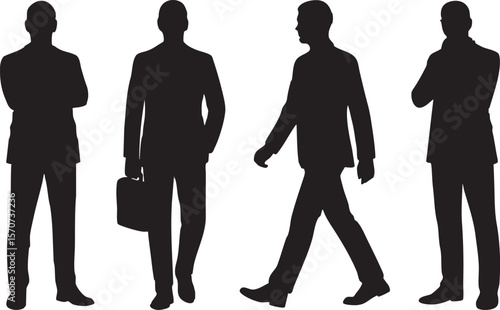 Silhouette of businessmen in various poses.