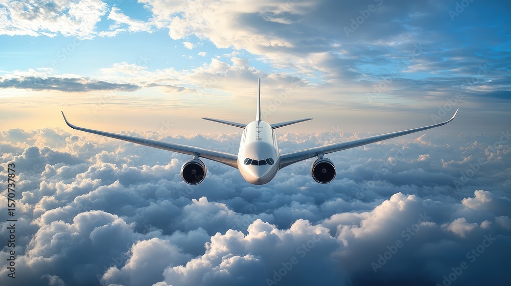 Obraz premium A white airplane is flying through the sky