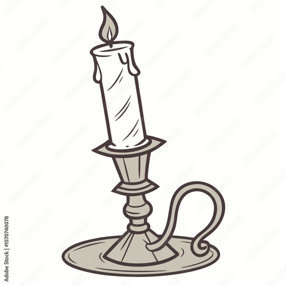 Obraz premium Antique candle burning bright flame candlestick