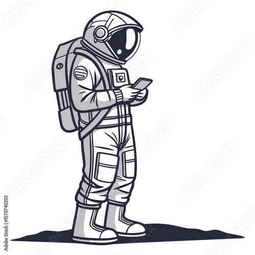 Astronaut using mobile device space suit helmet